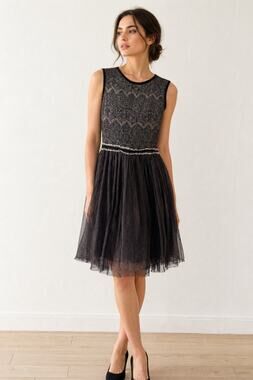 Weston Wear XS Sheer Black Tulle Midi Dress